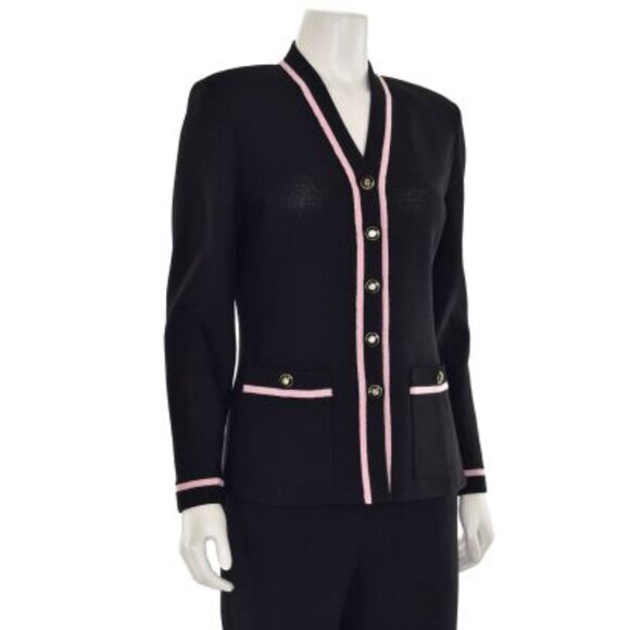 Vintage St. John Collection Cardigan Sweater in Black/Light Pink.SZ S